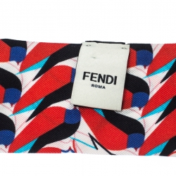 Pre Owned Fendi Mulitcolor Abstract Bird Print Silk Creatures Bandeau Avorio Scarf