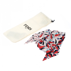 Pre Owned Fendi Mulitcolor Abstract Bird Print Silk Creatures Bandeau Avorio Scarf