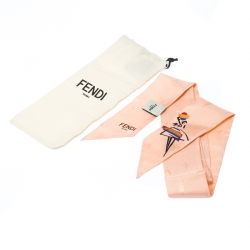 Pre Owned  وشاح بندانة فندي بامبولين مانغوليا جاكارد تولي حرير وردي