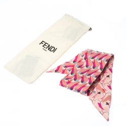 Pre Owned Fendi Pink Abstract Bird Print Silk Creatures Cipria Bandeau Scarf