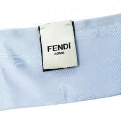Pre Owned Fendi Blue Silk Jacquard Bamboline Artico Bandeau Scarf