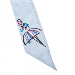 Pre Owned Fendi Blue Silk Jacquard Bamboline Artico Bandeau Scarf