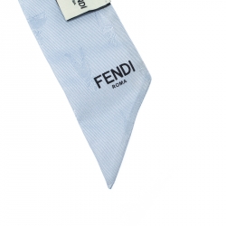 Pre Owned Fendi Blue Silk Jacquard Bamboline Artico Bandeau Scarf