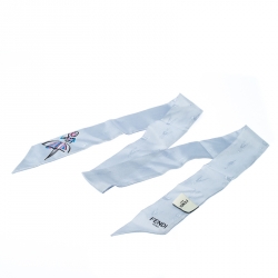 Pre Owned Fendi Blue Silk Jacquard Bamboline Artico Bandeau Scarf