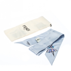 Pre Owned Fendi Blue Silk Jacquard Bamboline Artico Bandeau Scarf