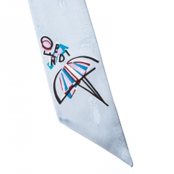 مملوكة مسبقًا Fendi Blue Silk Jacquard Bamboline Artico Bandeau Scarf