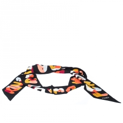 Pre Owned Fendi Black Printed Silk Roma Bandeau Scarf