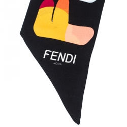 Pre Owned Fendi Black Printed Silk Roma Bandeau Scarf