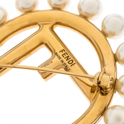 Fendi Faux Pearl Gold Tone Pin Brooch