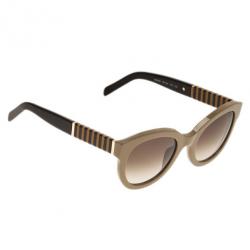 Pre Owned Fendi Beige Pequin 5350 Round Sunglasses