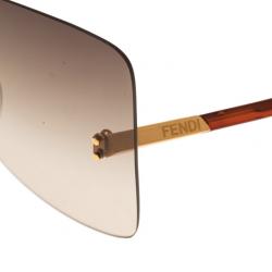 Pre Owned نظارة شمس فندي بني FS5273 مربع كبير إصدار محدود