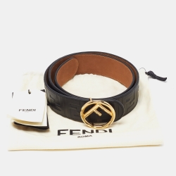 Pre Owned Fendi Black Zucca Leather F is Fendi Belt 90CM