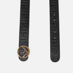Pre Owned Fendi Black Zucca Leather F is Fendi Belt 90CM