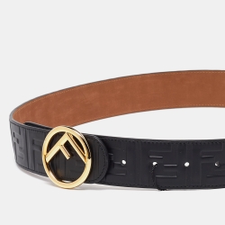 Pre Owned Fendi Black Zucca Leather F is Fendi Belt 90CM