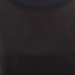 Pre Owned Fendi Black Silk Ribbed Logo Neck Trim Detail Top S
