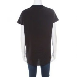 Pre Owned Fendi Black Silk Ribbed Logo Neck Trim Detail Top S