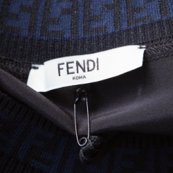 Pre Owned Fendi Black Silk Ribbed Logo Neck Trim Detail Top S