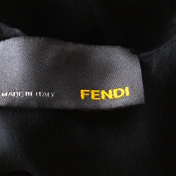 Pre Owned Fendi Black Sheer Silk Ruched Power Shoulder Blouse M