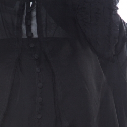 Pre Owned Fendi Black Sheer Silk Ruched Power Shoulder Blouse M