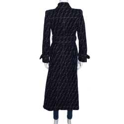 Fendi Blue Zucca Flock Printed Denim Belted Trench Coat S