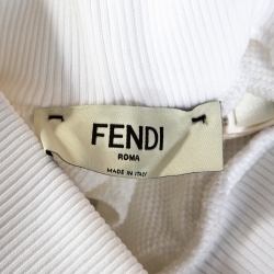 Pre Owned Fendi White Knit Logo Stripe Detail Track Pants XS