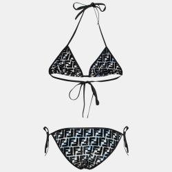 Fendi X Joshua Vides Black/Blue FF Printed Nylon Triangle Bikini S