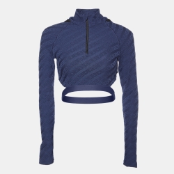 Pre Owned Fendi Eddie Blue Logo Jersey Hooded Crop Top M