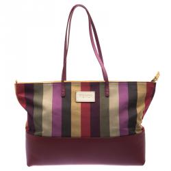 Pre Owned Fendi Multicolor Pequin Canvas and Leather Roll Tote 