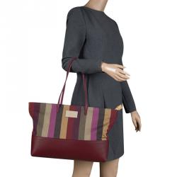 Pre Owned Fendi Multicolor Pequin Canvas and Leather Roll Tote 