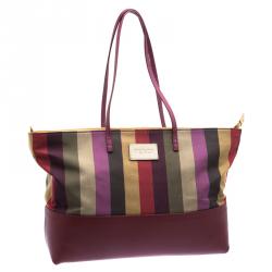 Pre Owned Fendi Multicolor Pequin Canvas and Leather Roll Tote 