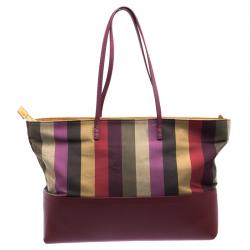 Pre Owned Fendi Multicolor Pequin Canvas and Leather Roll Tote 