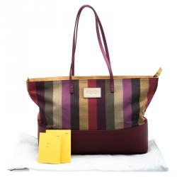 Pre Owned Fendi Multicolor Pequin Canvas and Leather Roll Tote 