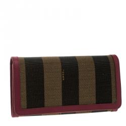 Pre Owned Fendi Burgundy Pequin Continental Wallet