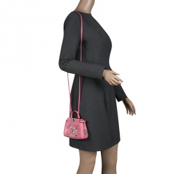 Pre Owned Fendi Pink Leather Micro Crystal Embellished Peekaboo Crossbody Bag