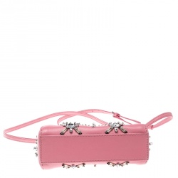 Pre Owned Fendi Pink Leather Micro Crystal Embellished Peekaboo Crossbody Bag