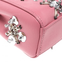 Pre Owned Fendi Pink Leather Micro Crystal Embellished Peekaboo Crossbody Bag