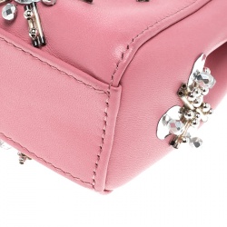 Pre Owned Fendi Pink Leather Micro Crystal Embellished Peekaboo Crossbody Bag