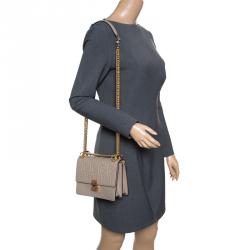 Pre Owned Fendi Taupe Leather Small Kan I Logo Embossed Shoulder Bag