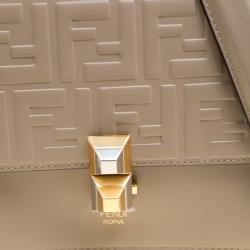 Pre Owned Fendi Taupe Leather Small Kan I Logo Embossed Shoulder Bag