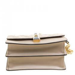 Pre Owned Fendi Taupe Leather Small Kan I Logo Embossed Shoulder Bag