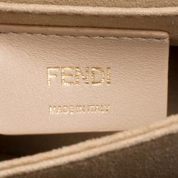 Pre Owned Fendi Taupe Leather Small Kan I Logo Embossed Shoulder Bag