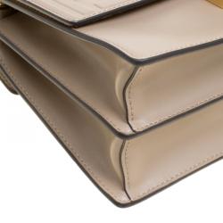 Pre Owned Fendi Taupe Leather Small Kan I Logo Embossed Shoulder Bag