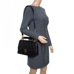 Pre Owned Fendi Black Leather Kan I Logo Embossed Top Handle Shoulder Bag