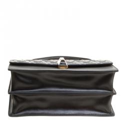 Pre Owned Fendi Black Leather Kan I Logo Embossed Top Handle Shoulder Bag