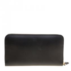 Pre Owned Fendi Black Leather Metallic Monster Eyes Bugs Zip Around Wallet