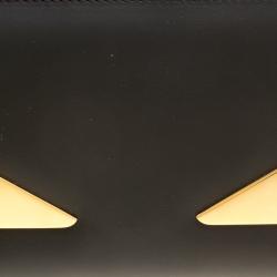 Pre Owned Fendi Black Leather Metallic Monster Eyes Bugs Zip Around Wallet
