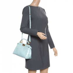 Pre Owned Fendi Mint Green Crocodile Mini Peekaboo Top Handle Bag
