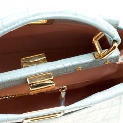 Pre Owned Fendi Mint Green Crocodile Mini Peekaboo Top Handle Bag