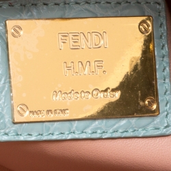 Pre Owned Fendi Mint Green Crocodile Mini Peekaboo Top Handle Bag