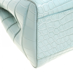 Pre Owned Fendi Mint Green Crocodile Mini Peekaboo Top Handle Bag